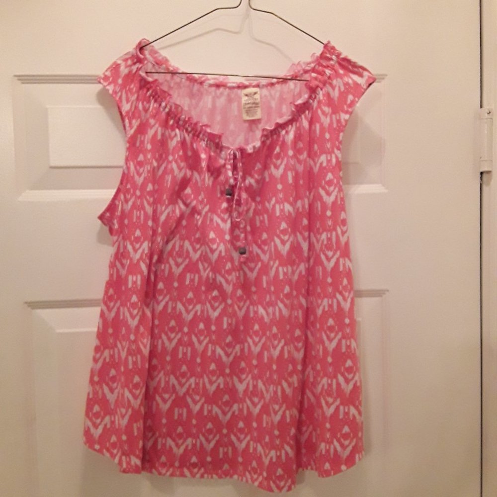 Faded Glory Ikat Print Blouse Plus Size 2x 18-20 Orange White Color